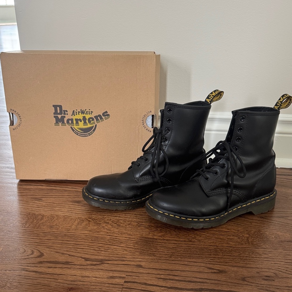 Dr. Martens Black Boots with Yellow Stitching with box